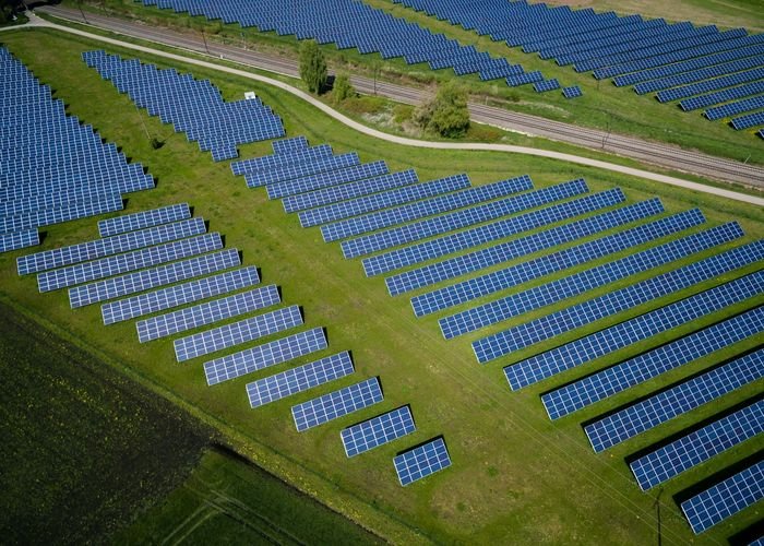 Aerial view of a solar array