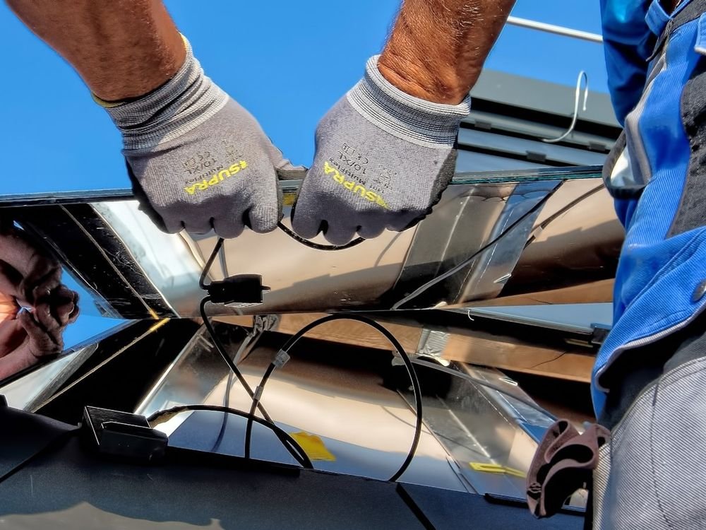 Solar cabling and mounting components being fitted